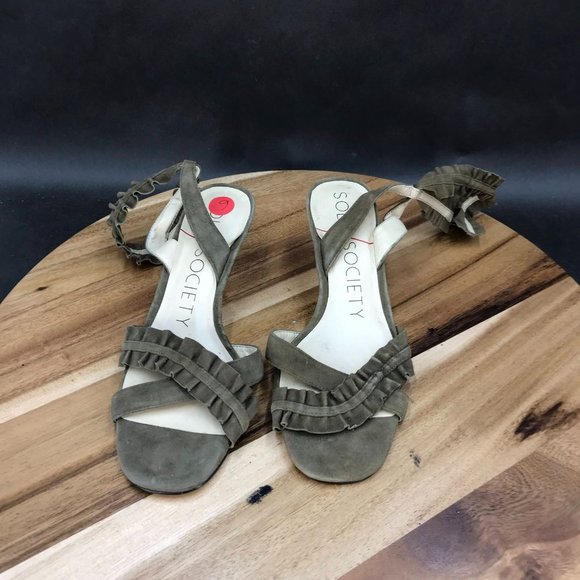 Sole Society Green Strappy Ankle Strap Adjustable Sandals Womens Size 6 B - Picture 2 of 6